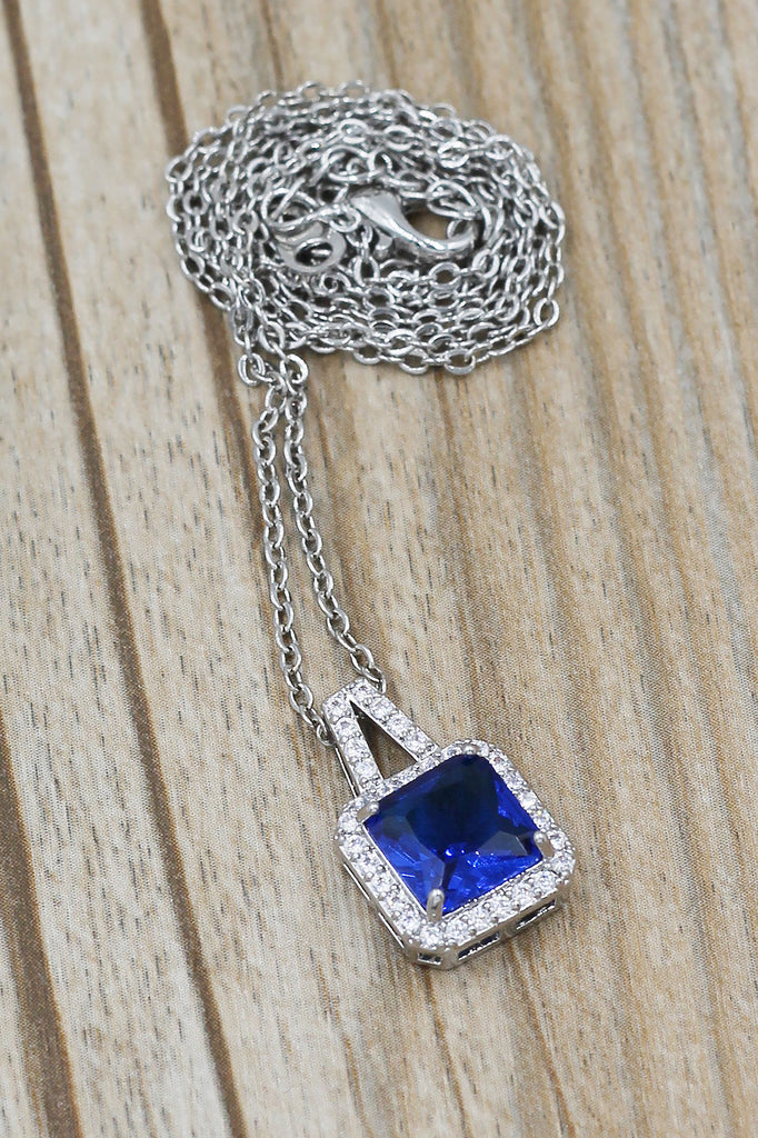 elegant square crystal pendant silver necklace