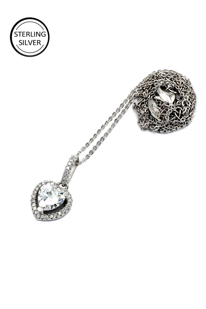 lovely peach heart crystal sterling silver necklace