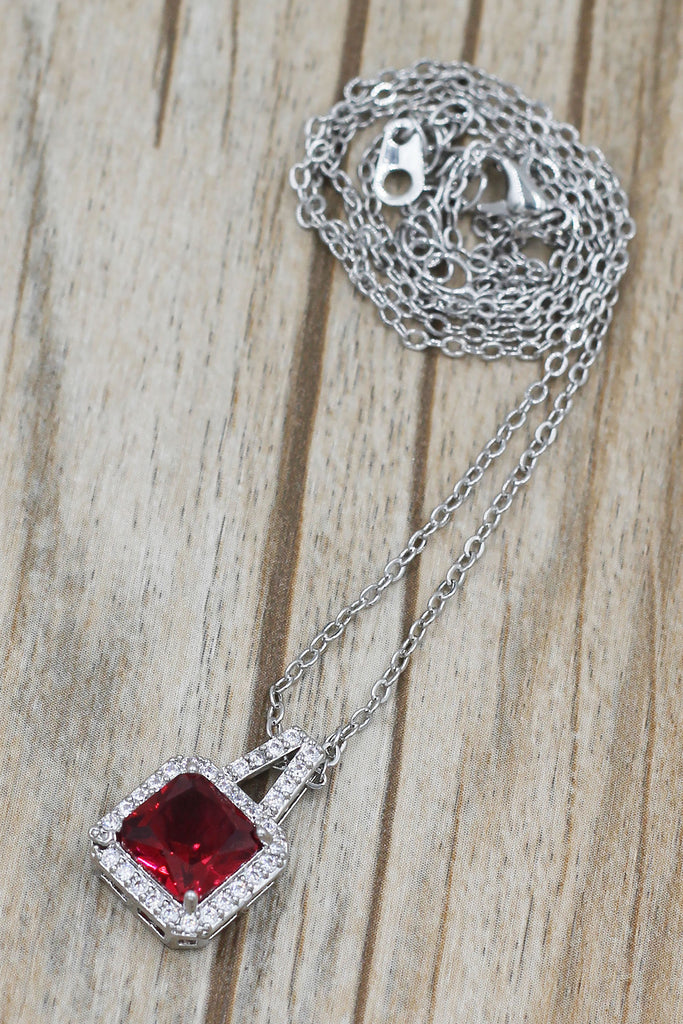 elegant square crystal pendant silver necklace