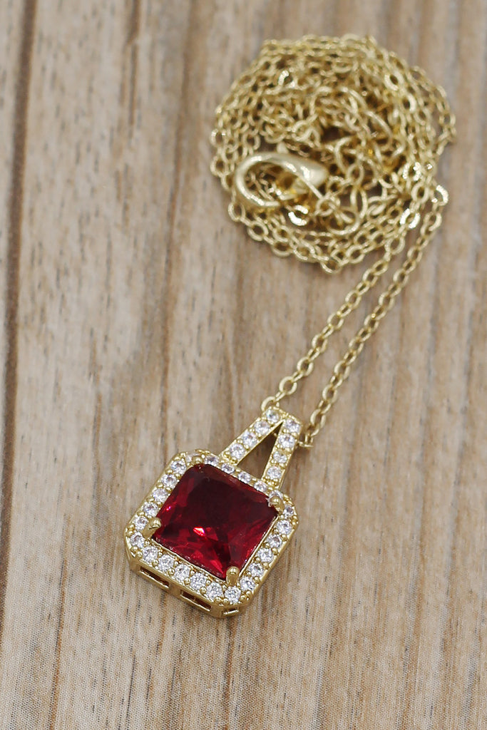 elegant square crystal pendant gold necklace