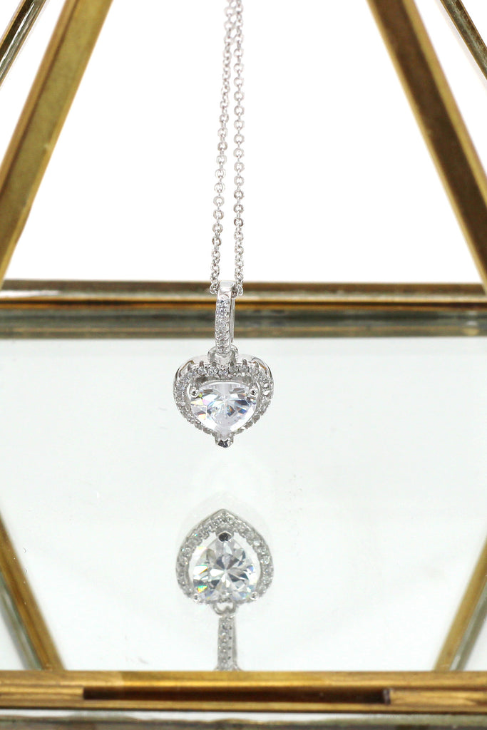 lovely peach heart crystal sterling silver necklace