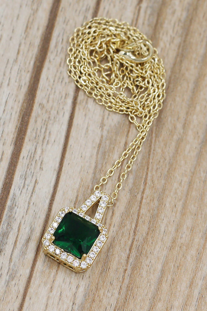 elegant square crystal pendant gold necklace