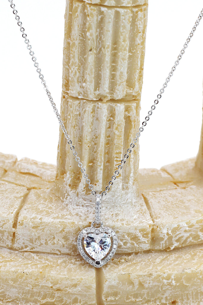 lovely peach heart crystal sterling silver necklace