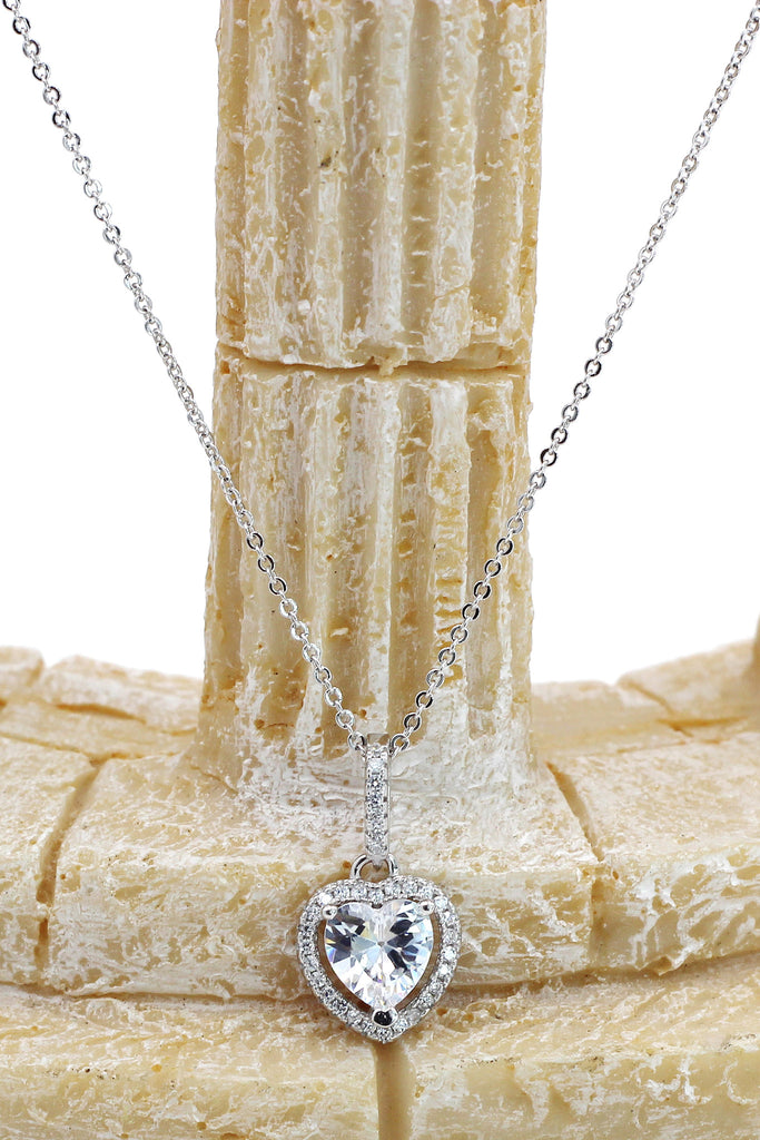 lovely peach heart crystal sterling silver necklace