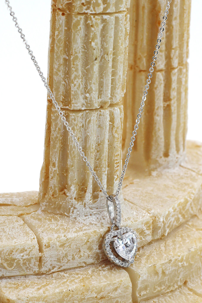 lovely peach heart crystal sterling silver necklace