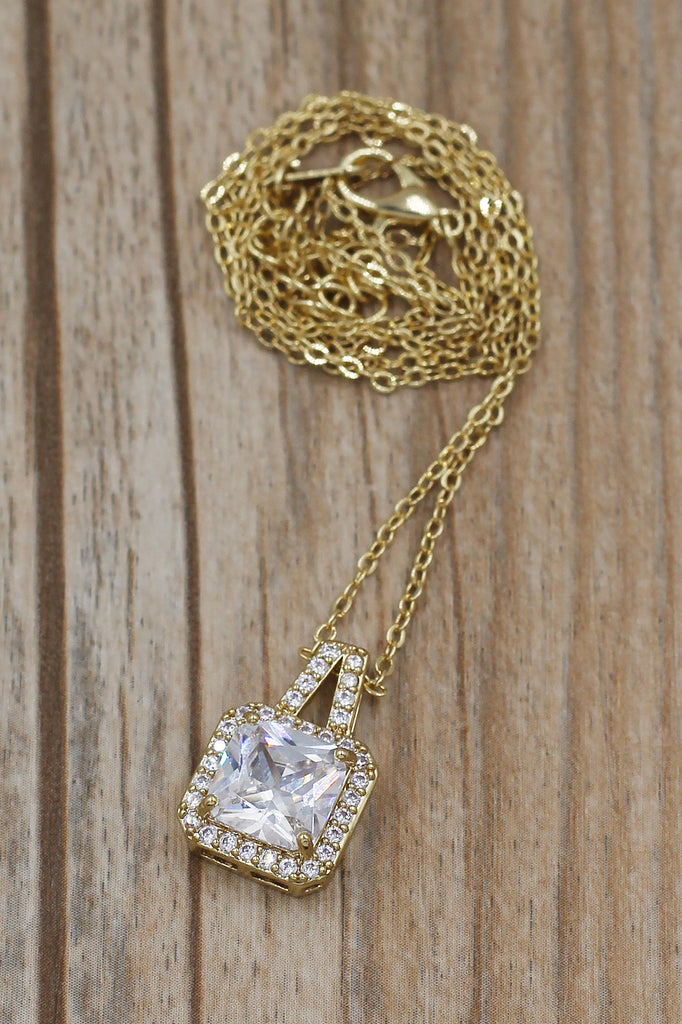 elegant square crystal pendant gold necklace