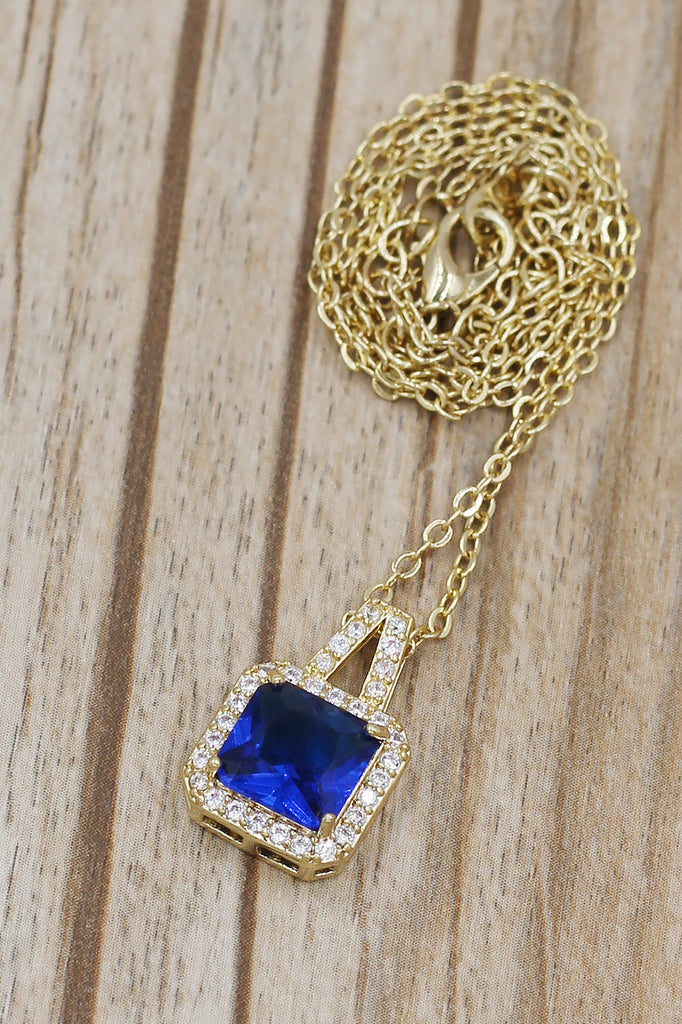elegant square crystal pendant gold necklace