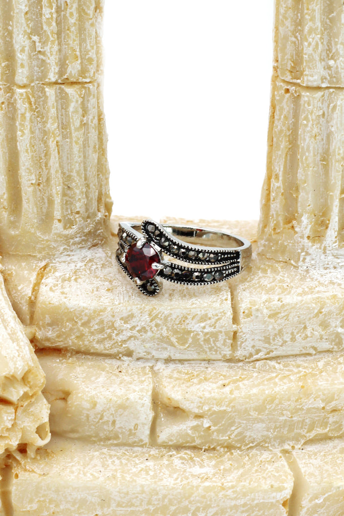 fashion red crystal silver ring