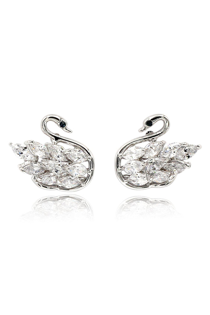 shiny crystal swan earrings necklace set