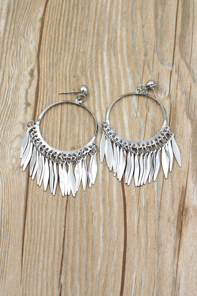 large silver fringe earrings