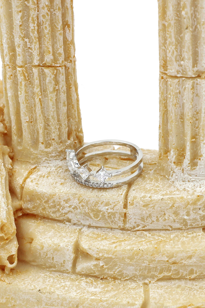 small square crystal earring ring set