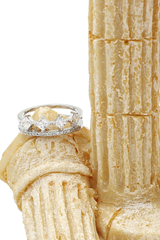 small square crystal earring ring set