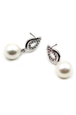 simple rosette crystal and pearl earrings