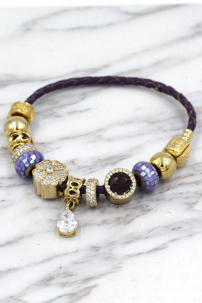 Fashion Purple Crystal Necklace Bracelet Set