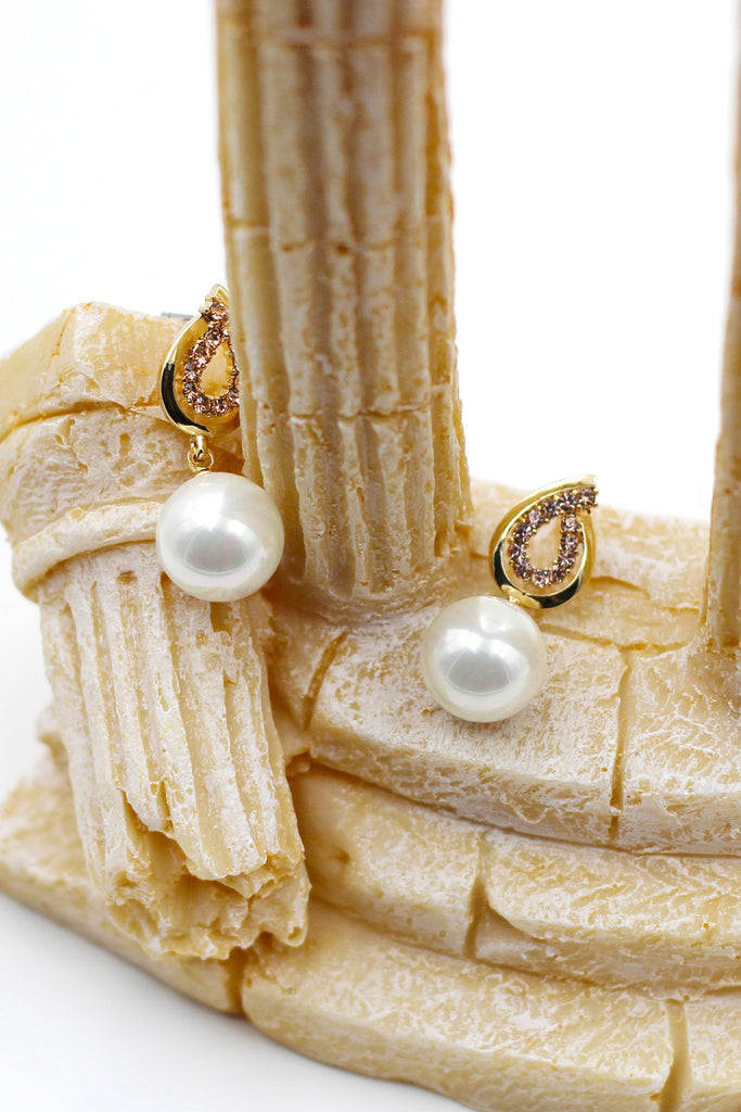 striped crystal pearl necklace earring set