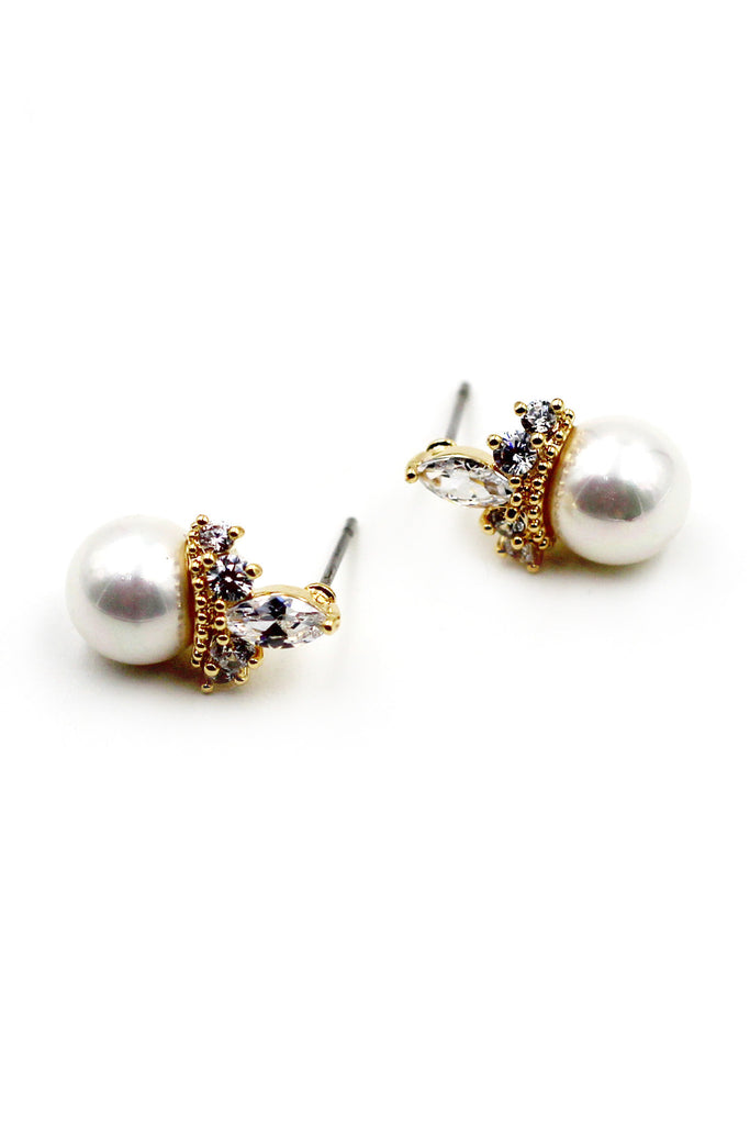Noble pearls crown crystal earrings