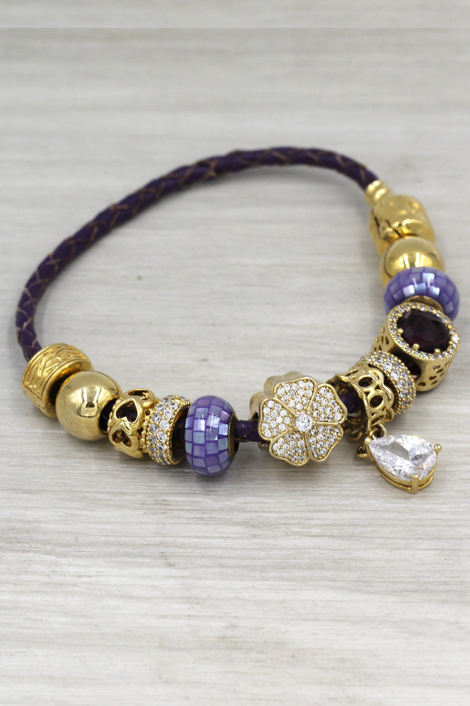 Fashion Purple Crystal Necklace Bracelet Set