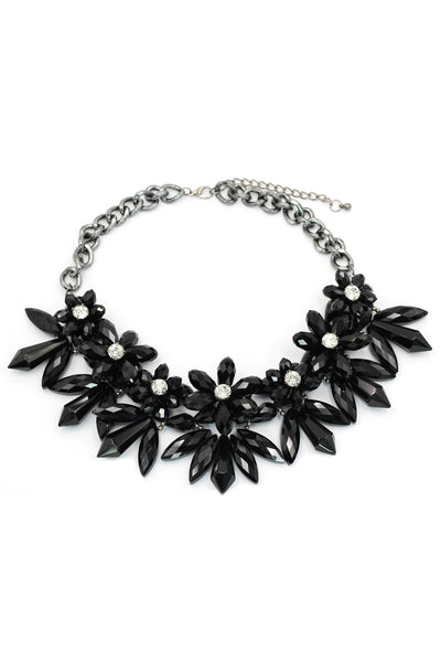 Vintage Black crystal online flower statement necklace