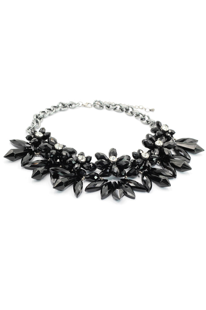 elegant black crystal flower necklace