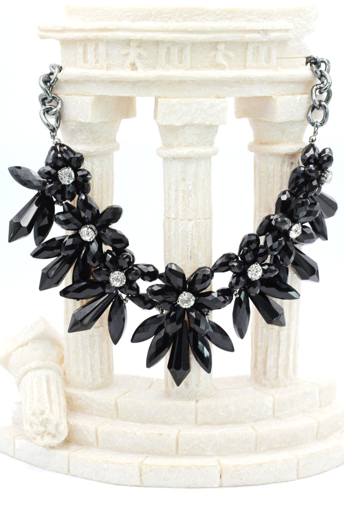 elegant black crystal flower necklace