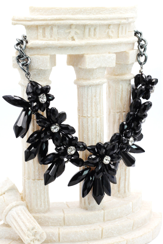 elegant black crystal flower necklace