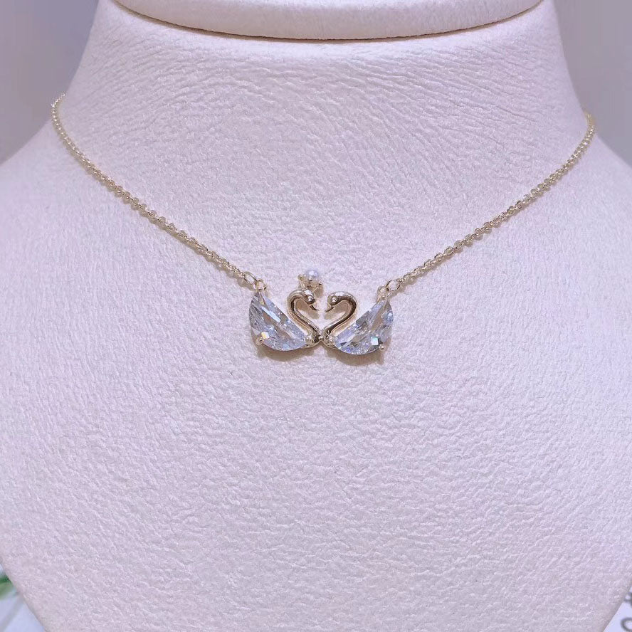 mini double swan crystal necklace