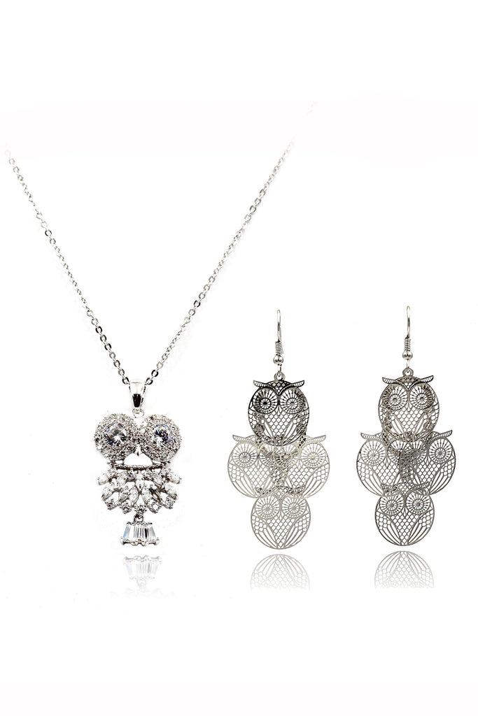 fashion owl crystal necklace earrings set