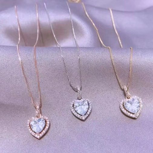lovely peach heart crystal necklace