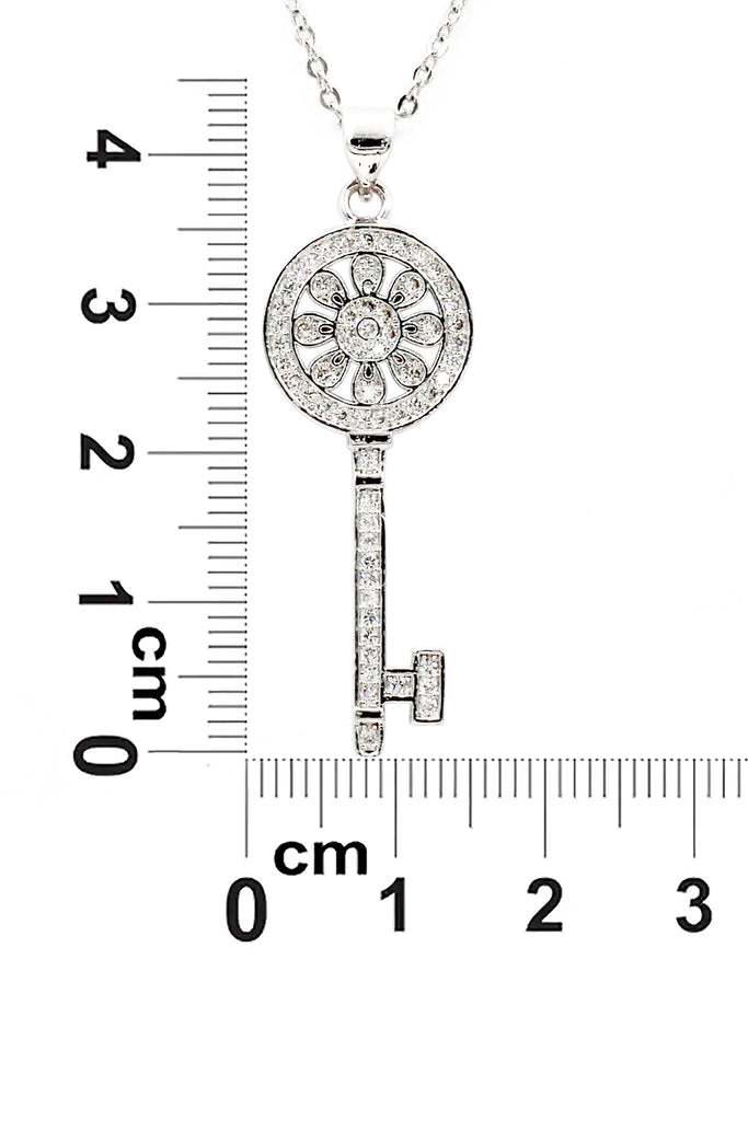 fashion flower crystal silver key necklace