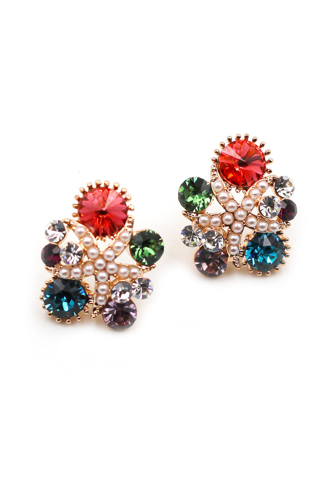Fashion Colorful starfish crystal small pearl earrings