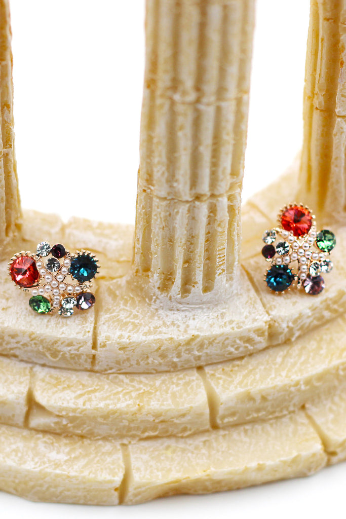 Fashion Colorful starfish crystal small pearl earrings