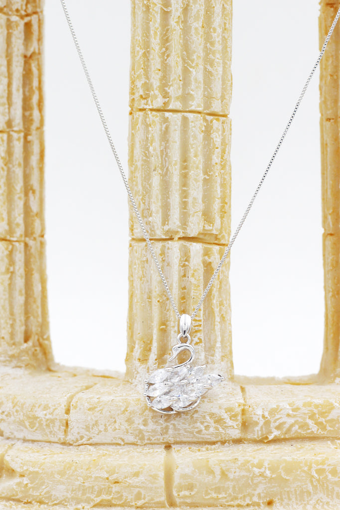 silver swan crystal pendant necklace