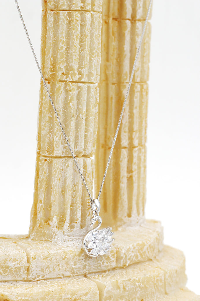 silver swan crystal pendant necklace