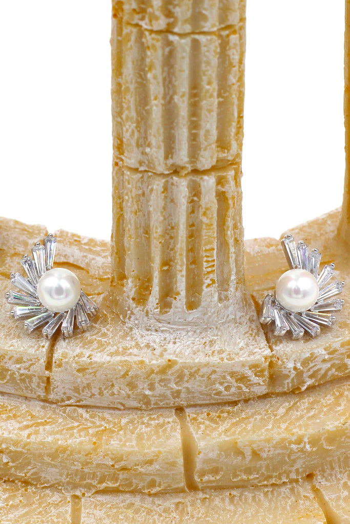 elegant bundle pearl crystal silver earrings