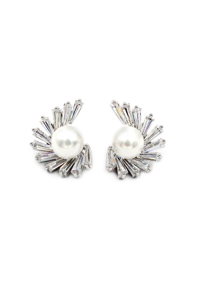 double crystal chain pearl earring set