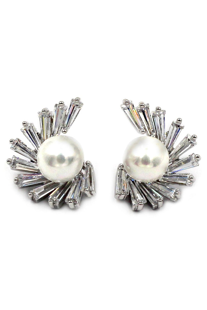 silver crystal pearl necklace earring set