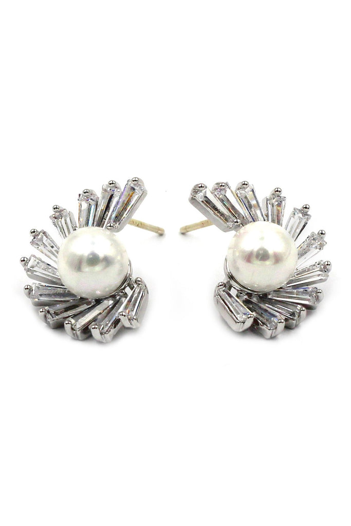 silver crystal pearl earring necklace set