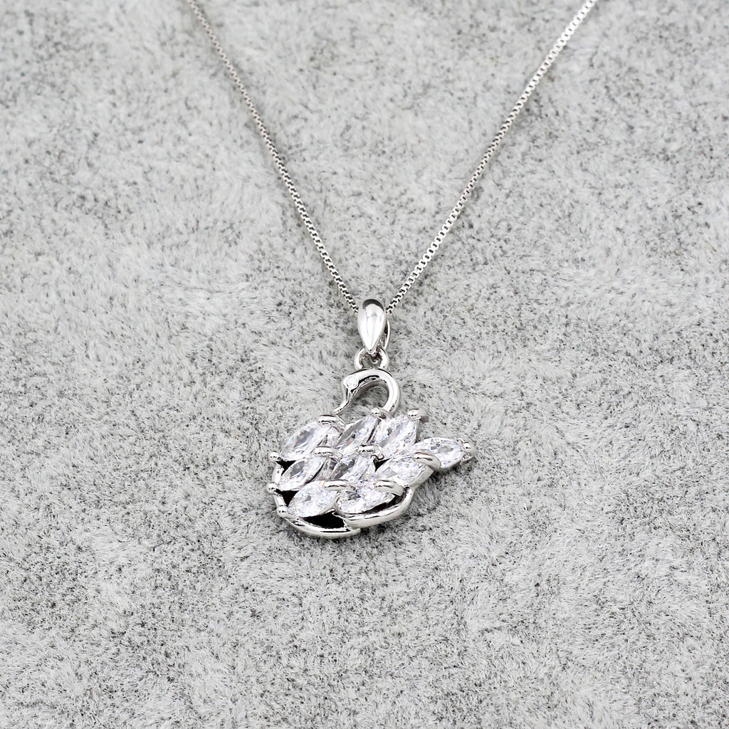 silver swan crystal pendant necklace