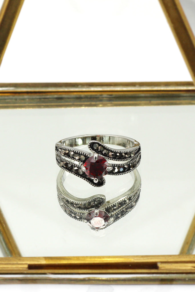 fashion red crystal silver ring