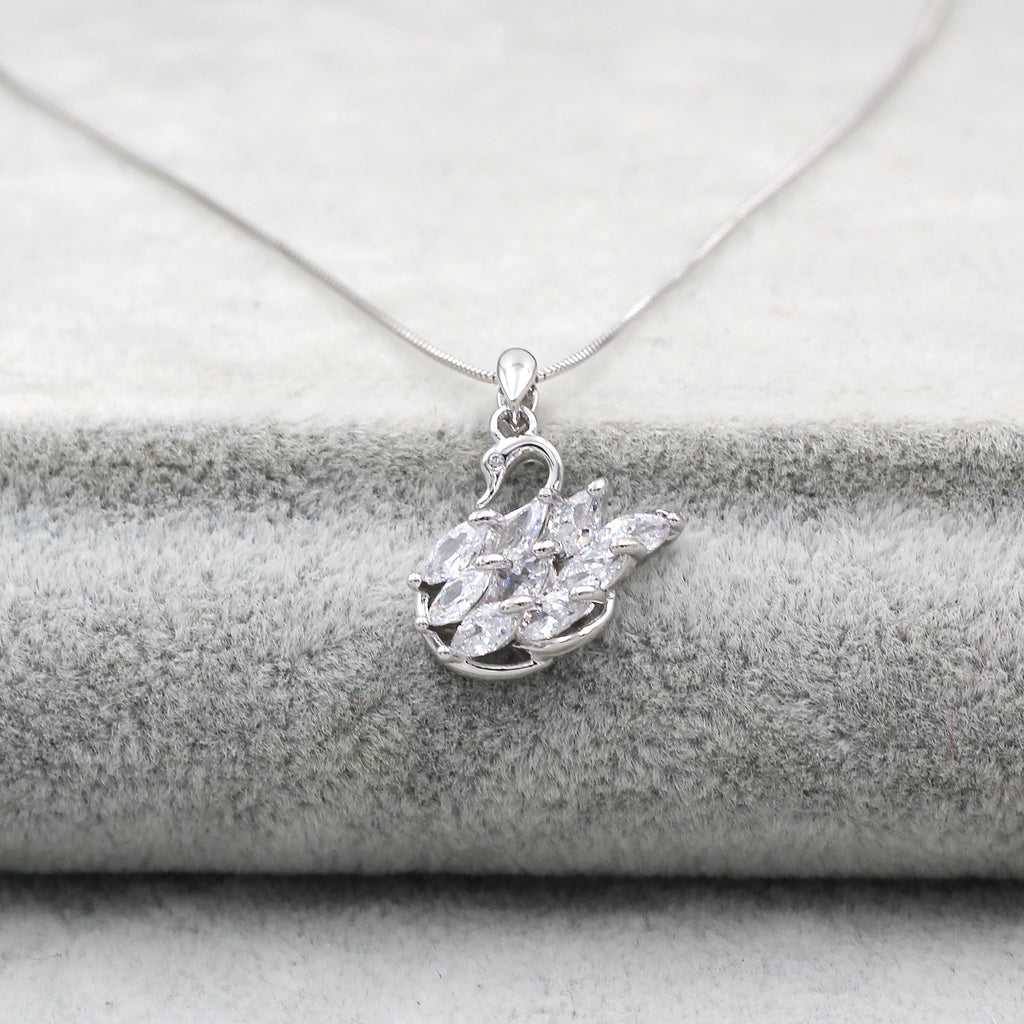 silver swan crystal pendant necklace