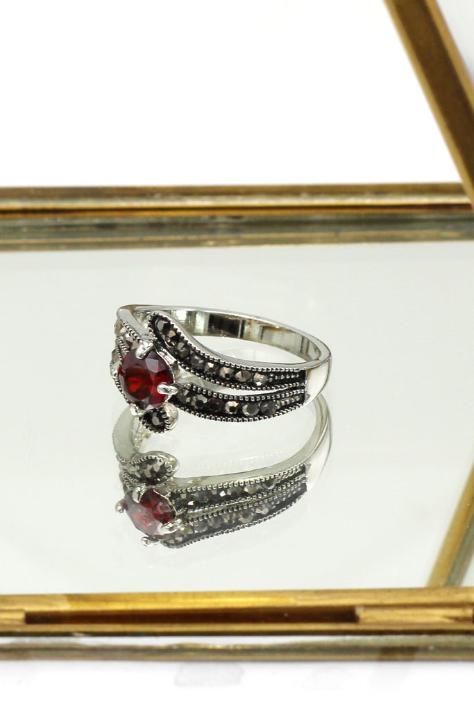 fashion red crystal silver ring