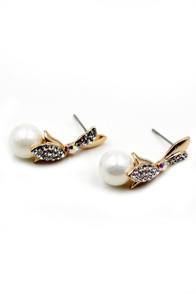 Fashion pearls leaf crystal earrings