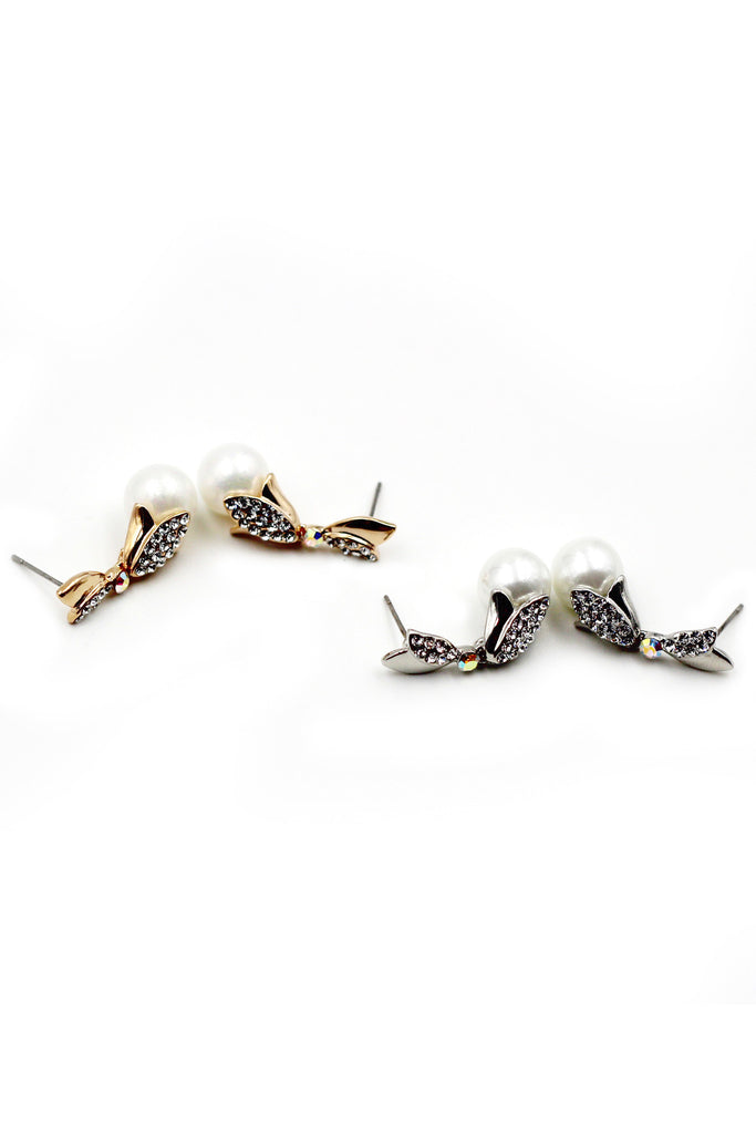 Fashion pearls leaf crystal earrings