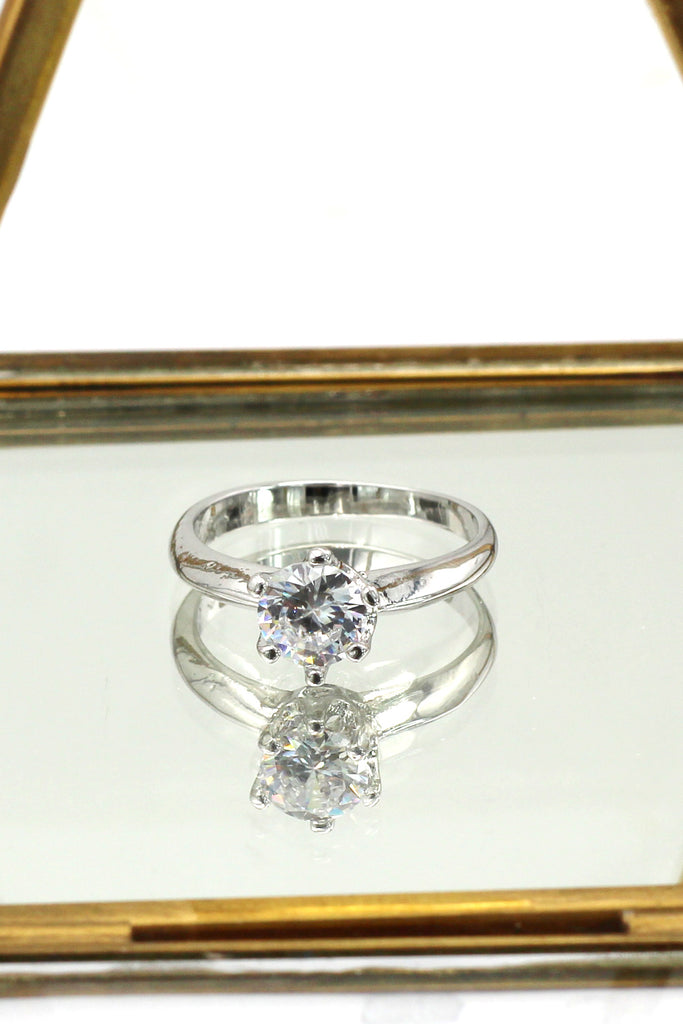 single crystal bare silver ring