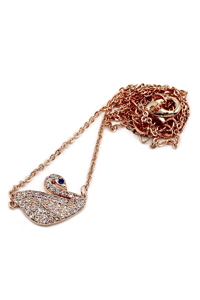 delicate blue eyes crystal swan necklace