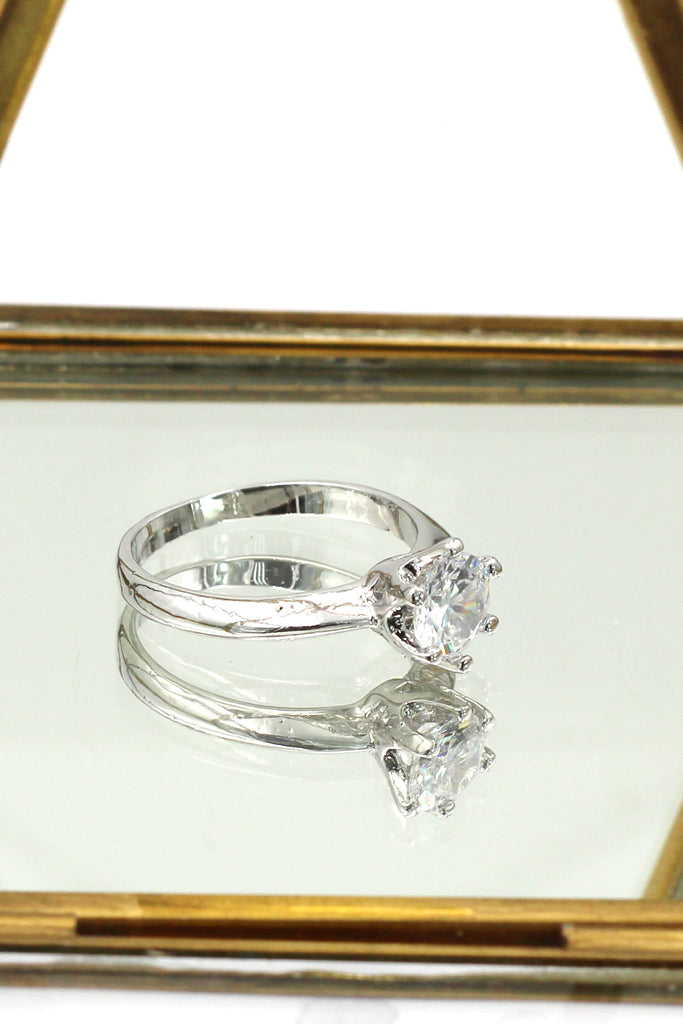 single crystal bare silver ring