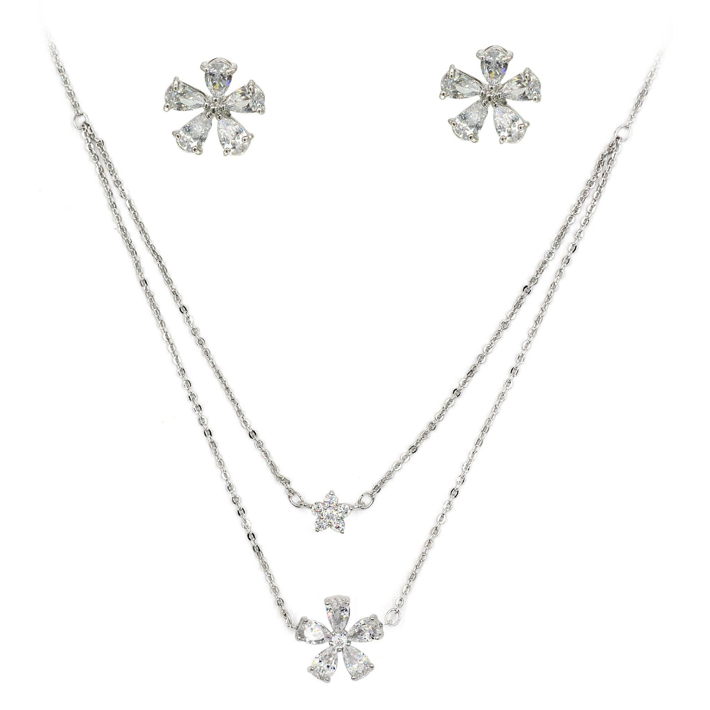 duplexes mini flowers crystal necklace earrings set