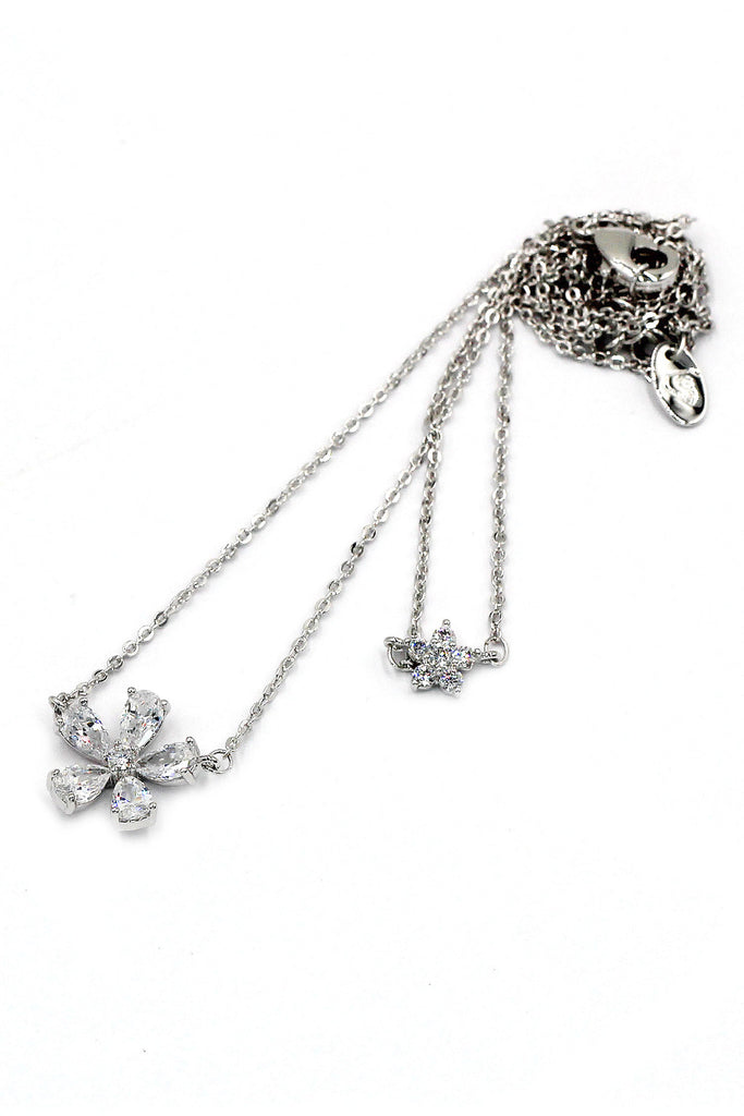 duplexes mini flowers crystal necklace earrings set