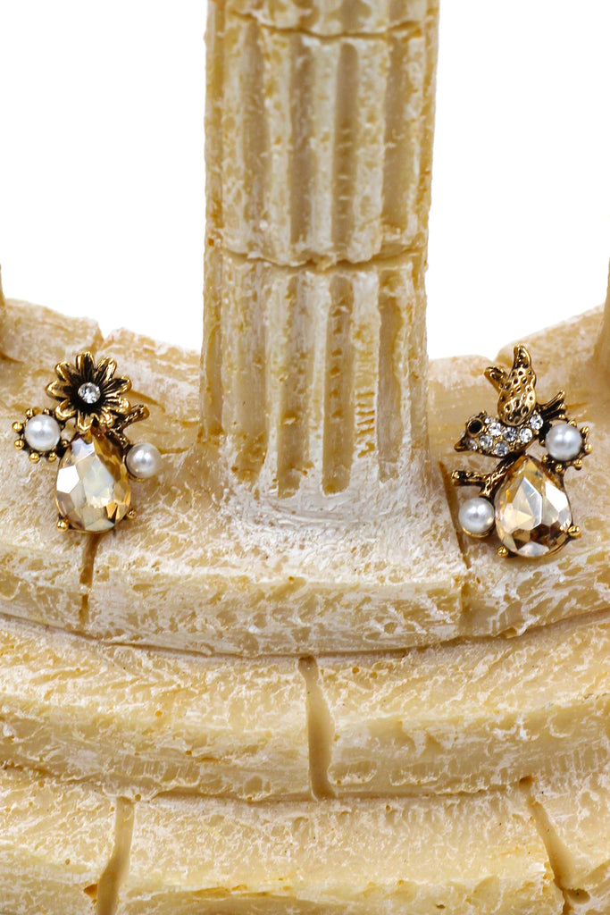 elegant crystal bird and flower gold earrings