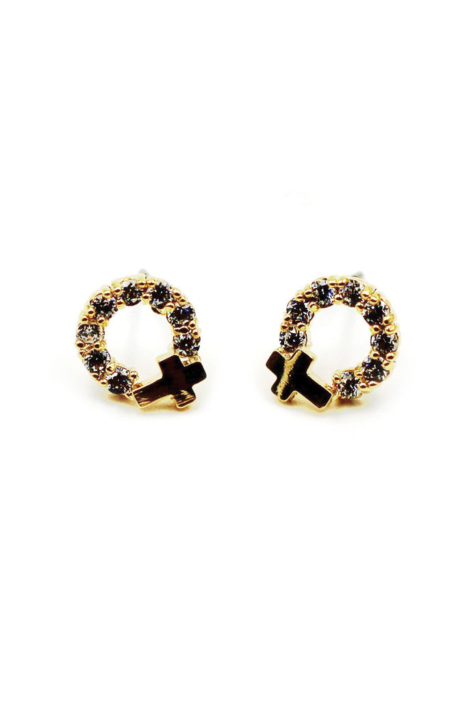 golden cross earrings necklace crystal set